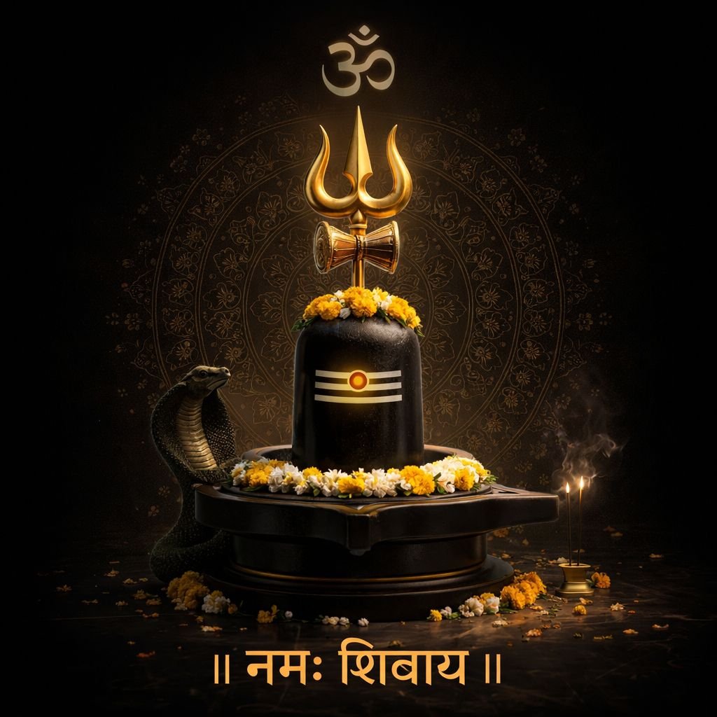om namah shivaya shivling golden trishul damru