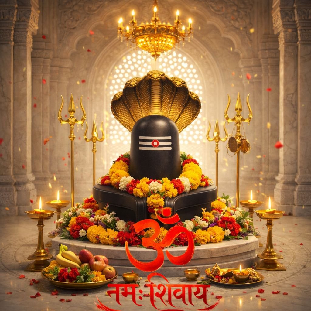 om namah shivaya shivling with temple decoration