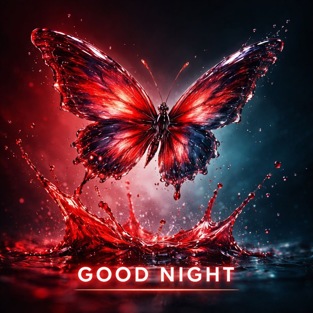 red liquid butterfly good night image