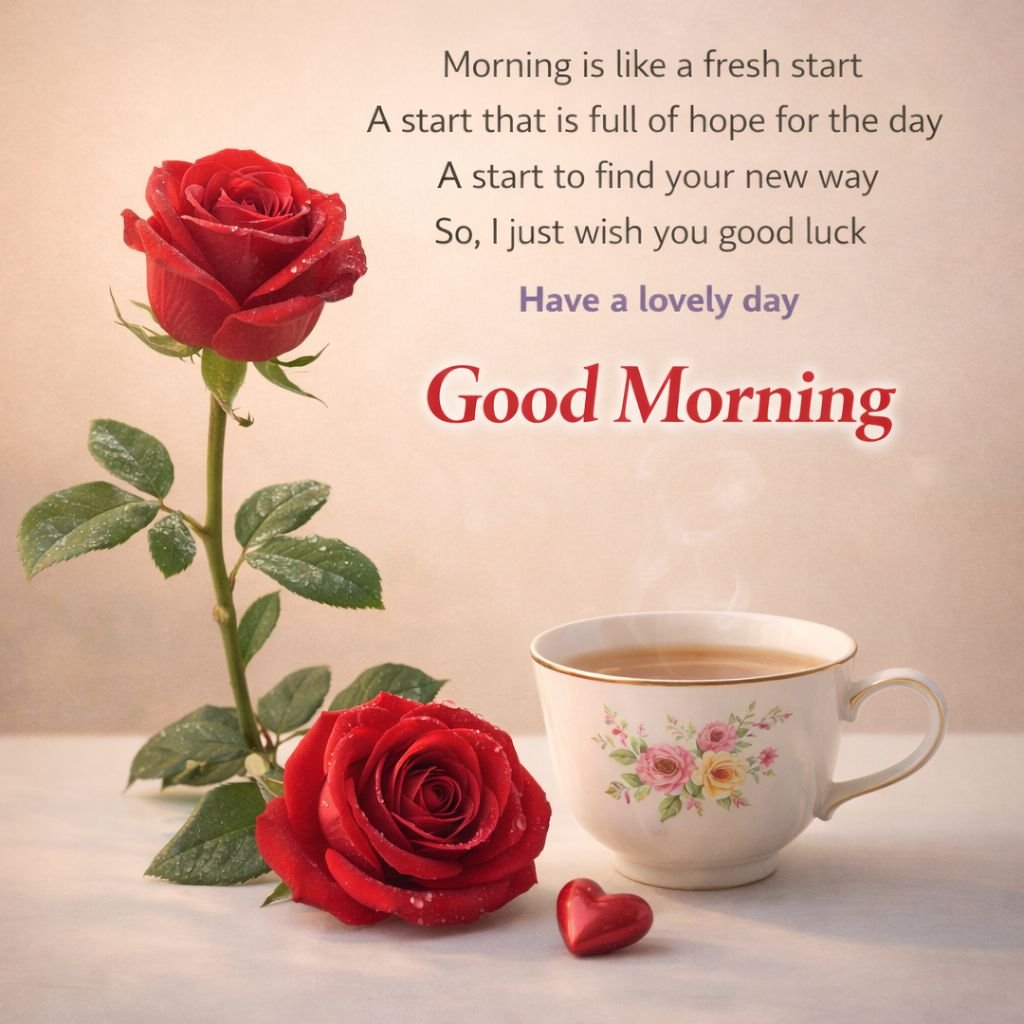 romantic good morning rose and coffee image