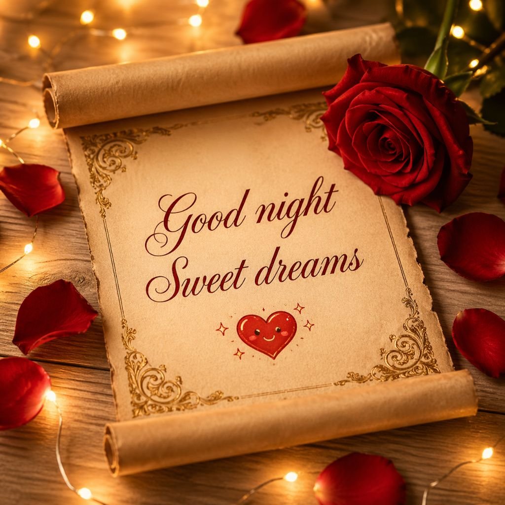 romantic good night sweet dreams card with roses