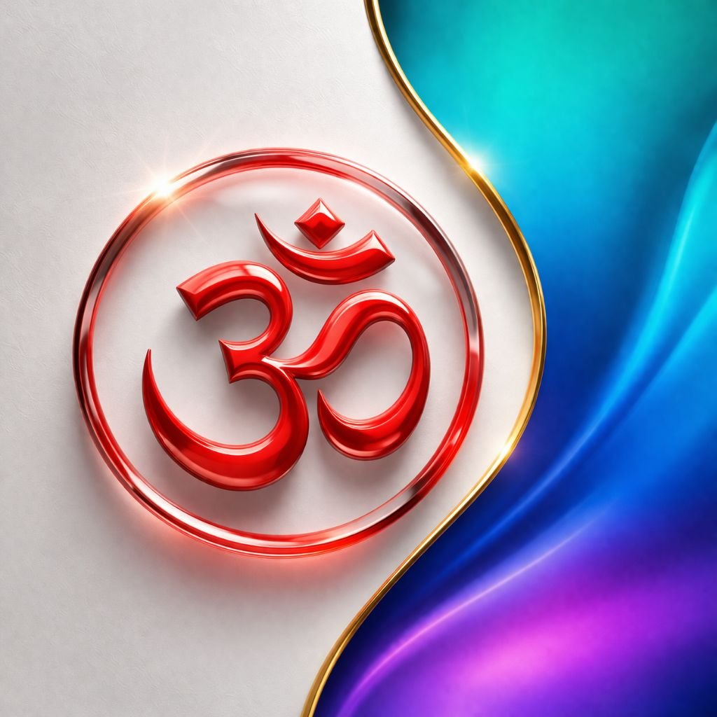 stylish red om logo on abstract gradient background