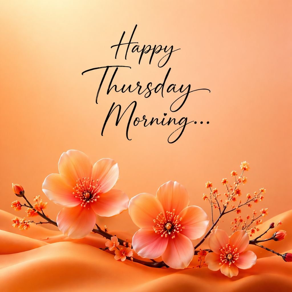 thursday good morning image with orange floral design