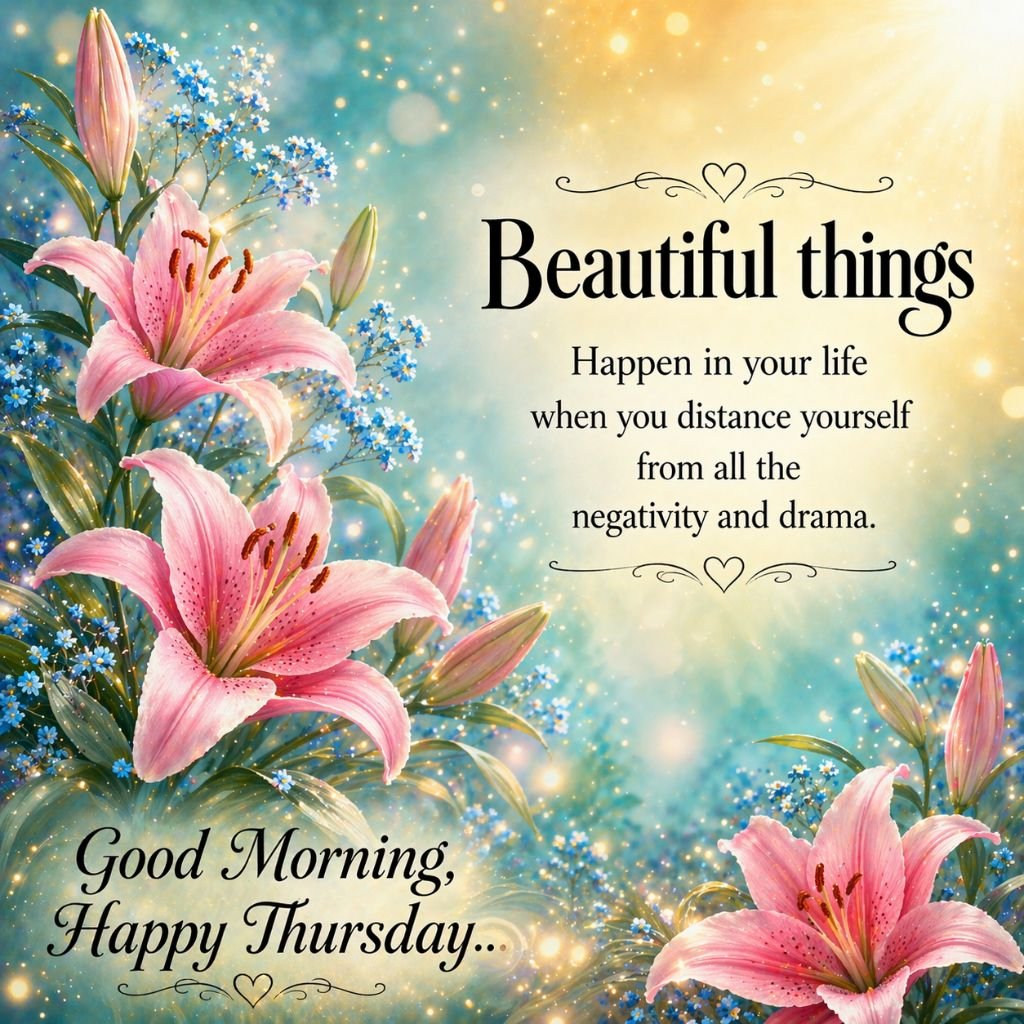 thursday image with pink lilies and inspirational quote