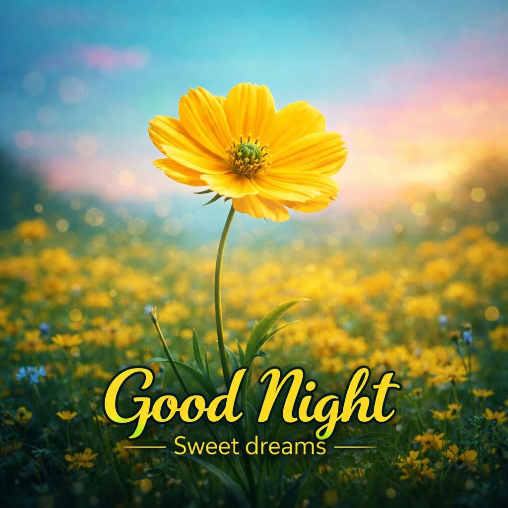 vibrant yellow flower field good night image