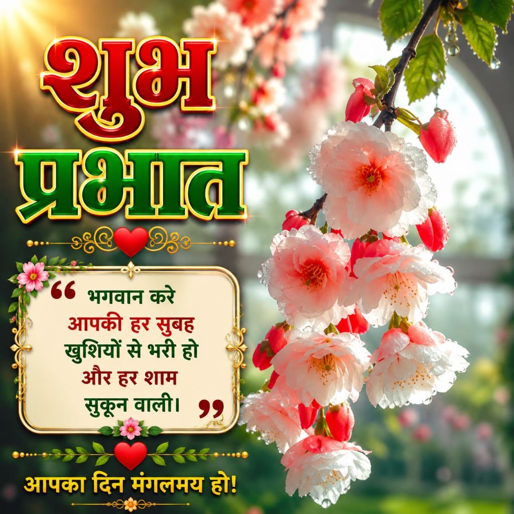 Beautiful Blossom Good Morning Image with Hindi Quote