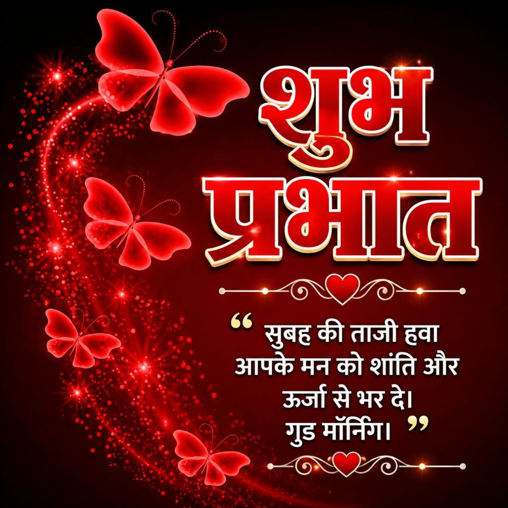 Beautiful Butterfly Good Morning Image in Hindi