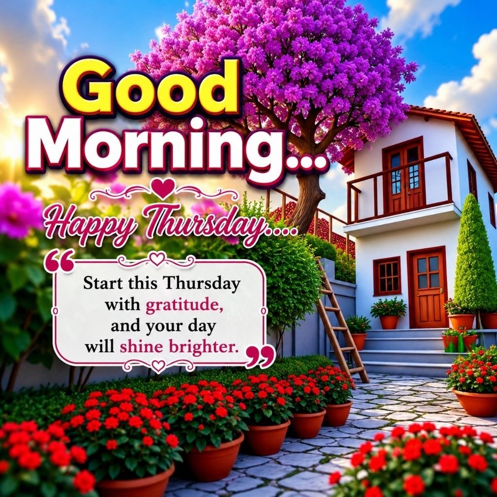 Beautiful Garden Good Morning Happy Thursday Wishes Image