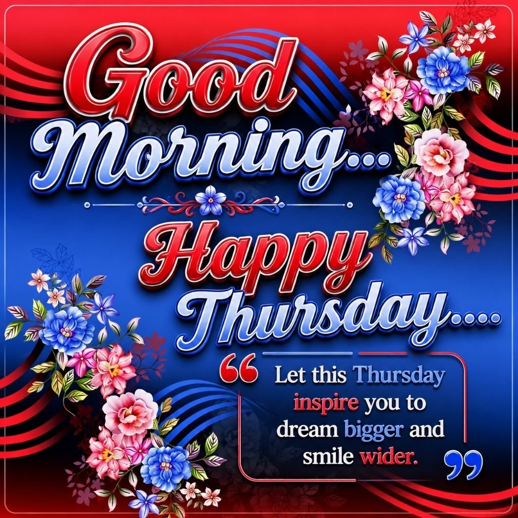 Beautiful Good Morning Happy Thursday Wishes Image with Floral Design