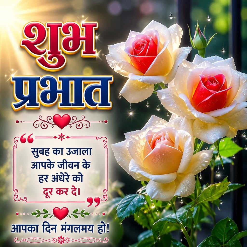 Beautiful Rose Good Morning Image with Hindi Quote
