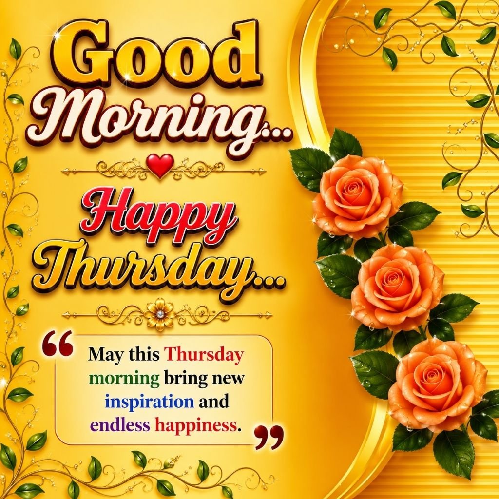 Beautiful Yellow Good Morning Happy Thursday Wishes Image with Roses