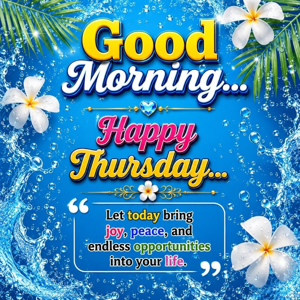 Blue Floral Good Morning Happy Thursday Wishes Image