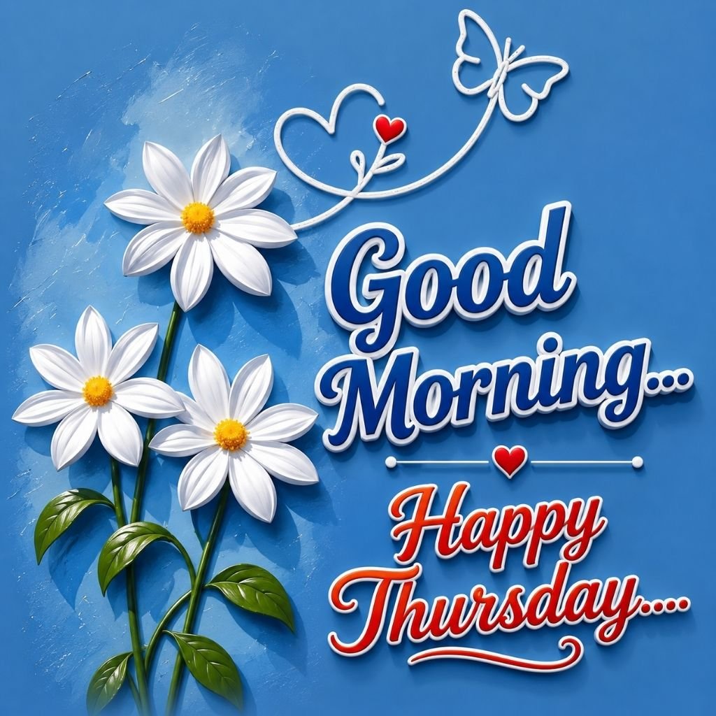 Blue Floral Good Morning Happy Thursday Wishes Image