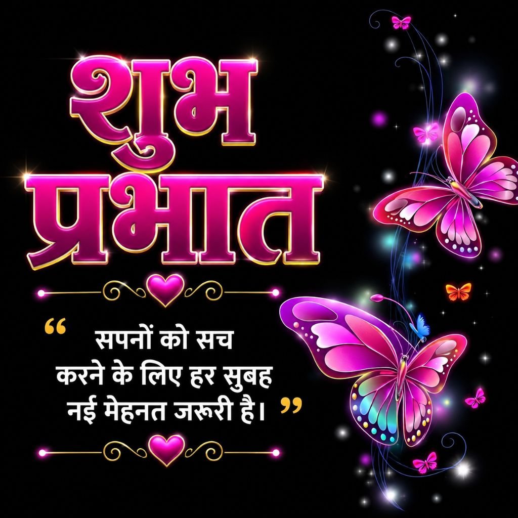 Butterfly Good Morning Image with Motivational Hindi Quote