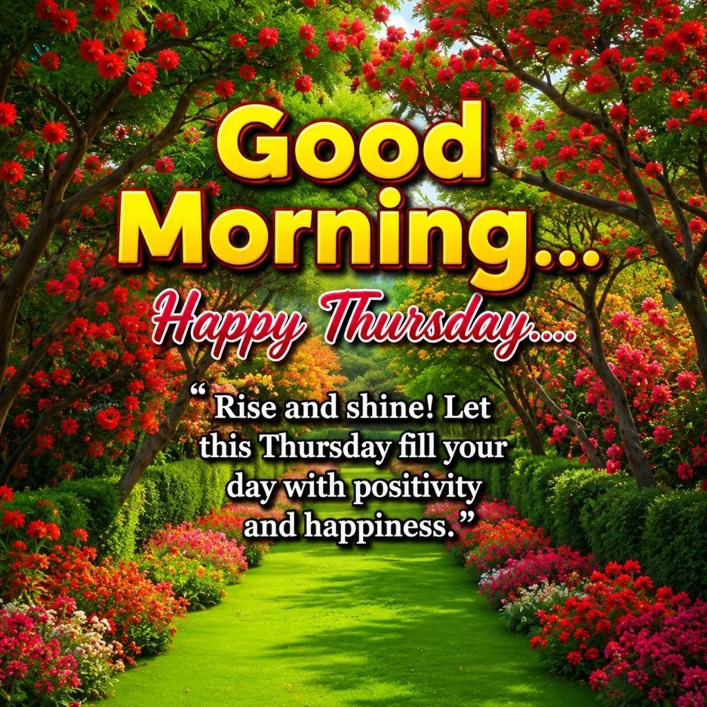 Colorful Floral Good Morning Happy Thursday Motivational Image