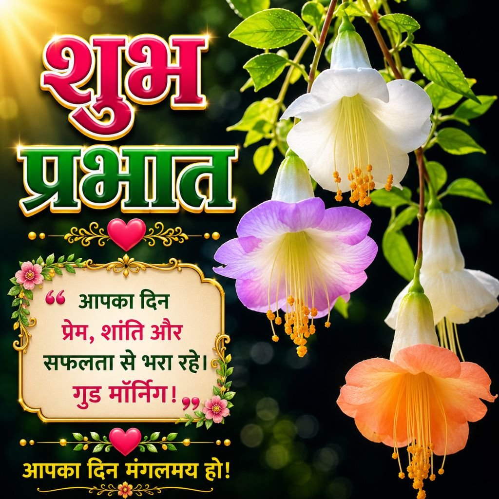 Colorful Floral Good Morning Image in Hindi