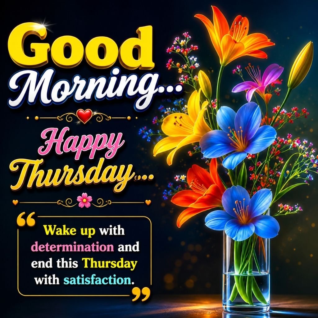 Colorful Flower Vase Good Morning Happy Thursday Motivation Image