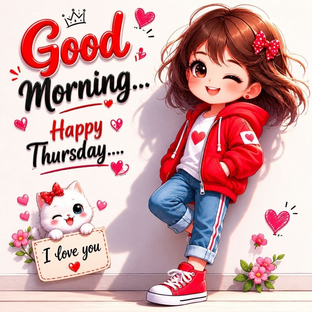 Cute Anime Girl Good Morning Happy Thursday Wishes Image