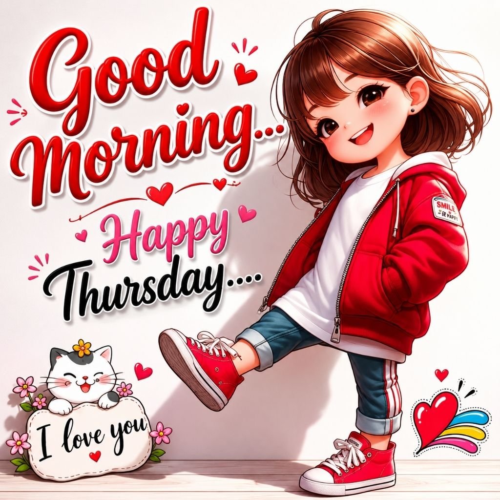 Cute Anime Girl Good Morning Happy Thursday Wishes Image