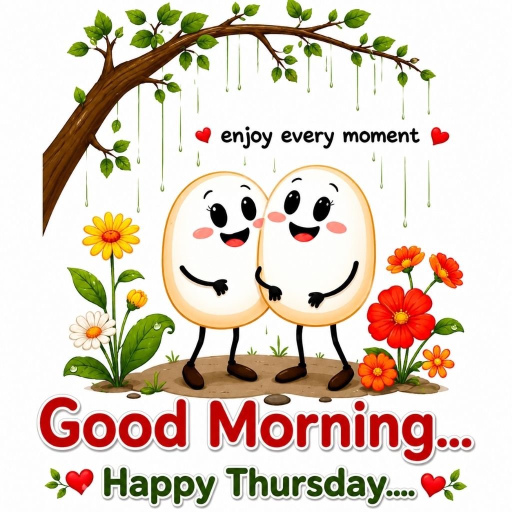 Cute Cartoon Friends Good Morning Happy Thursday Image