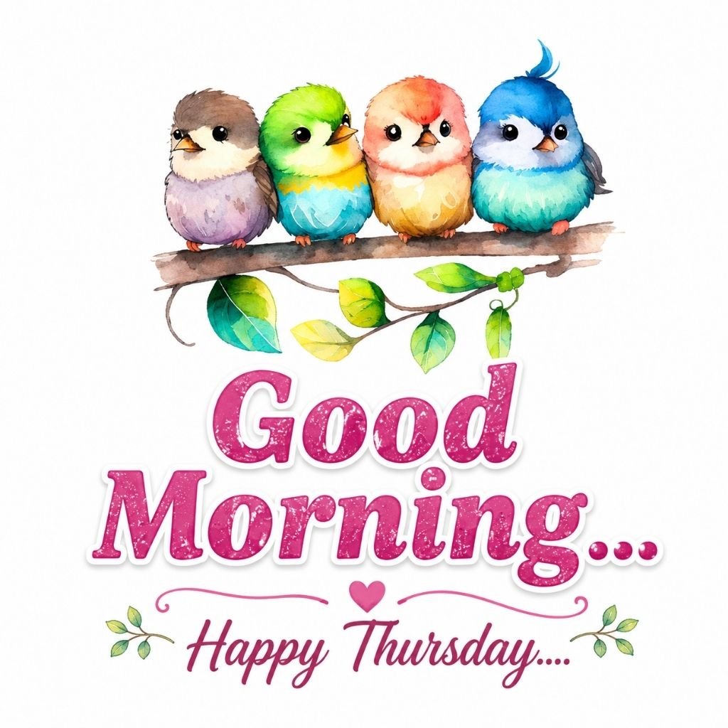 Cute Colorful Birds Good Morning Happy Thursday Wishes Image