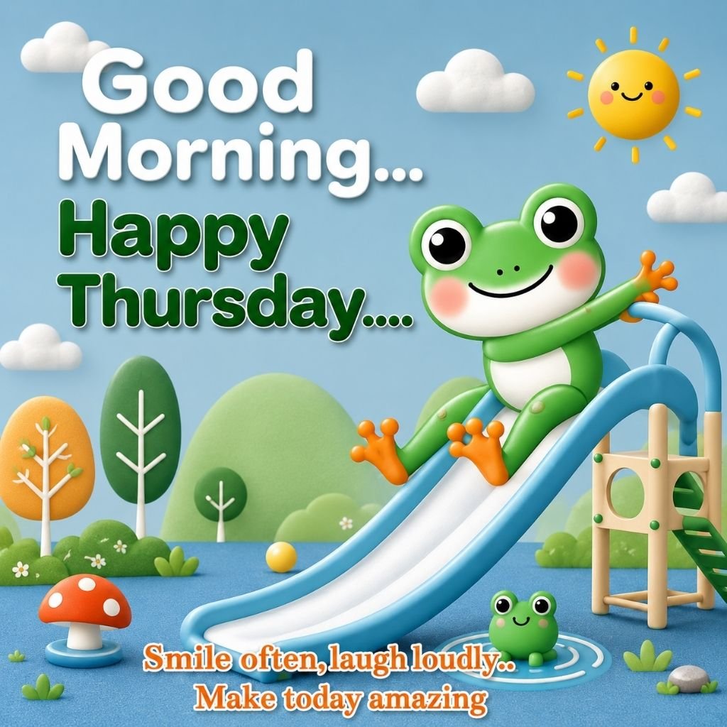 Cute Frog Good Morning Happy Thursday Cartoon Image