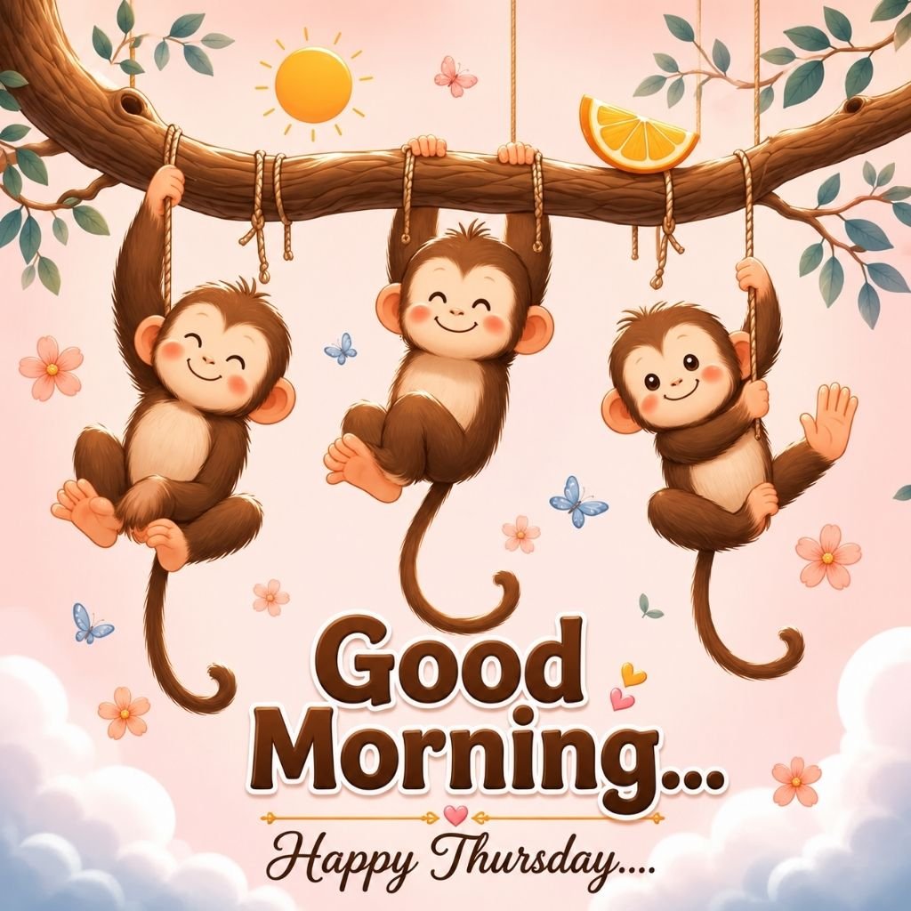 Cute Monkey Good Morning Happy Thursday Wishes Image