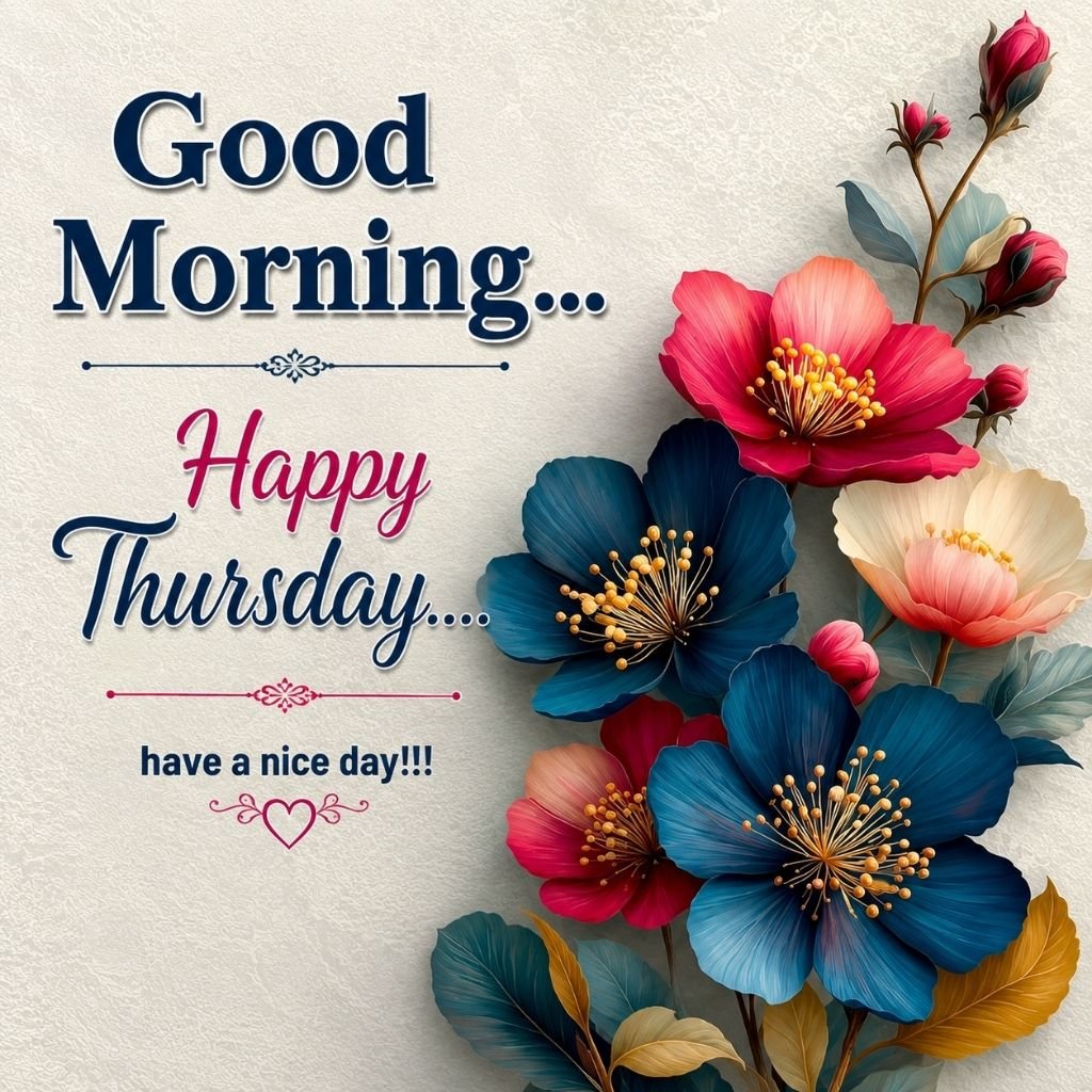 Elegant Floral Good Morning Happy Thursday Greeting Image