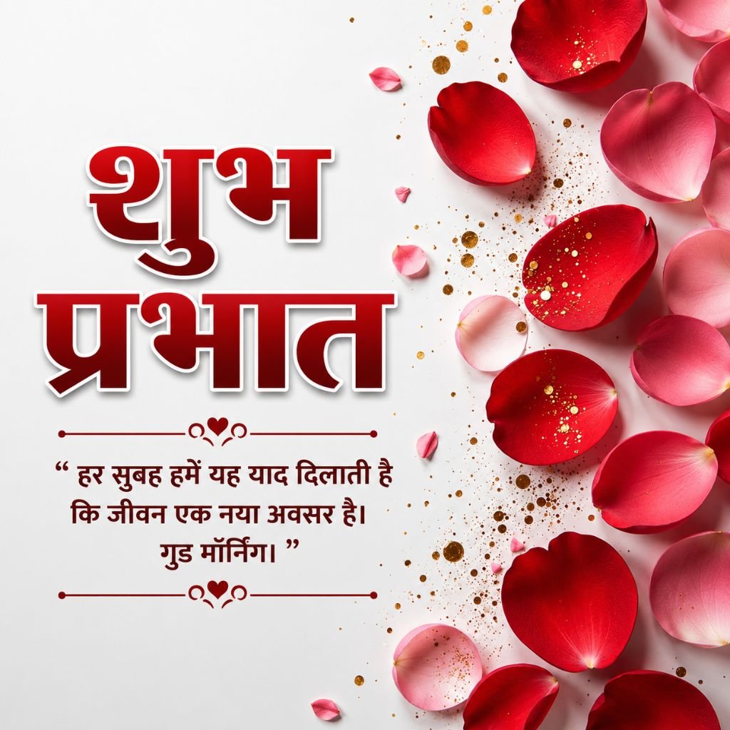 Elegant Rose Petal Good Morning Image with Hindi Quote