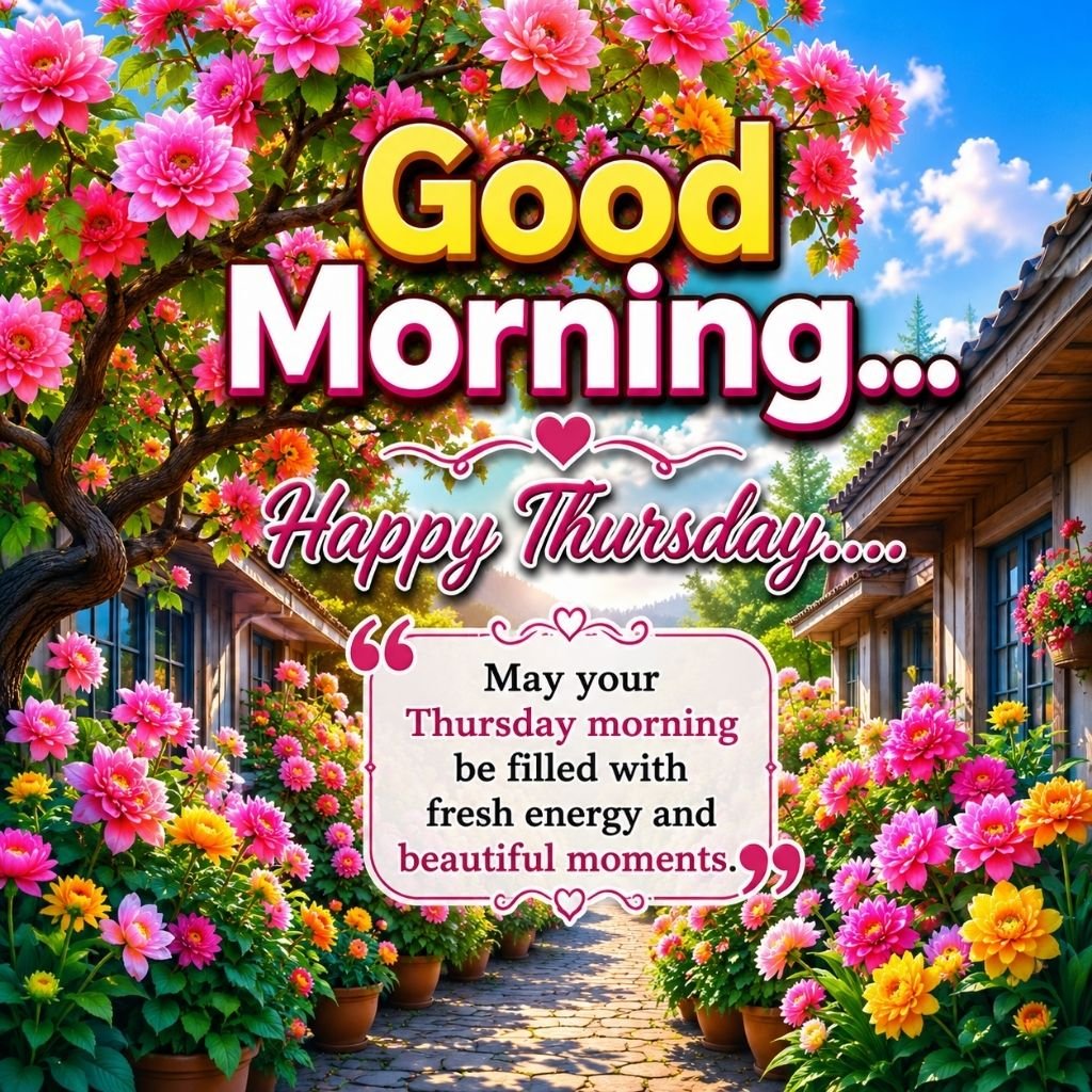 Floral Thursday Morning Blessings and Good Morning Greeting Image