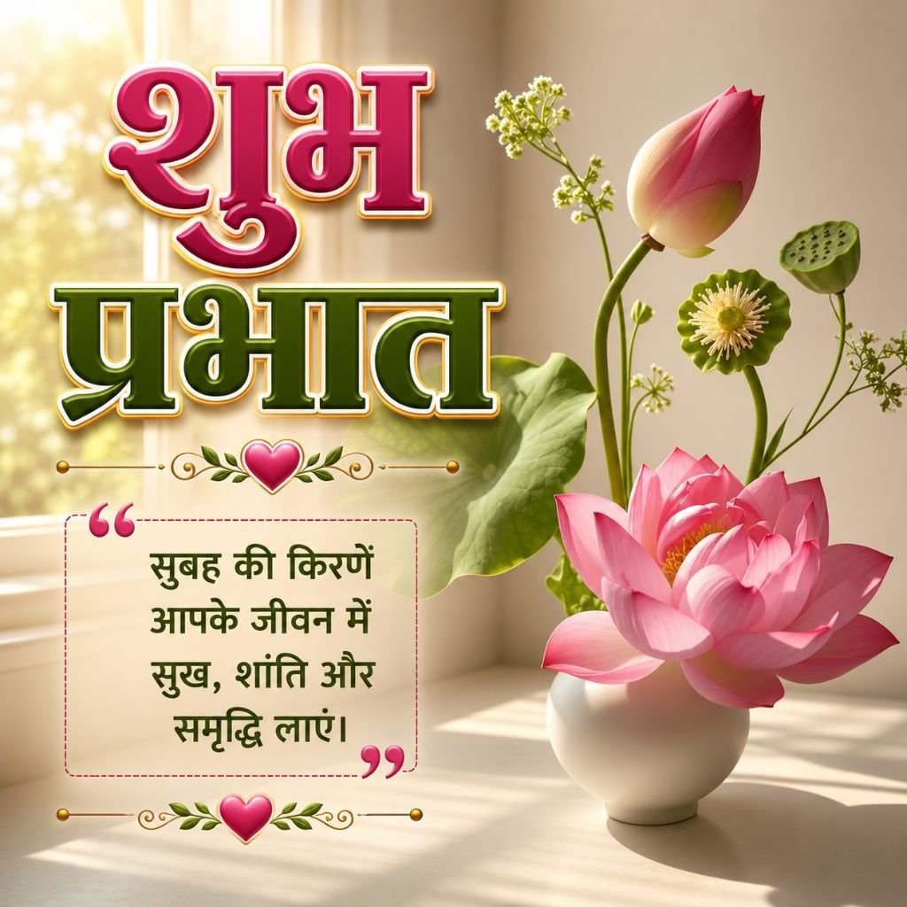 Lotus Flower Good Morning Image with Hindi Quote