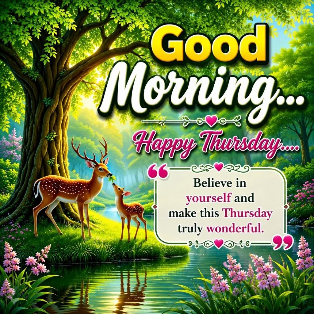 Nature Deer Good Morning Happy Thursday Inspirational Wishes Image
