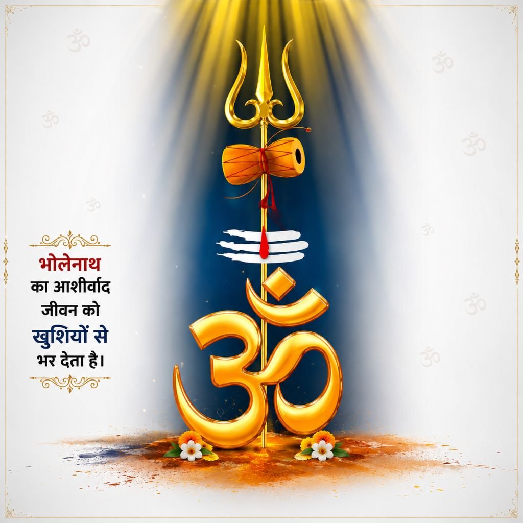Om Symbol with Bholenath Blessing Quotes in Hindi