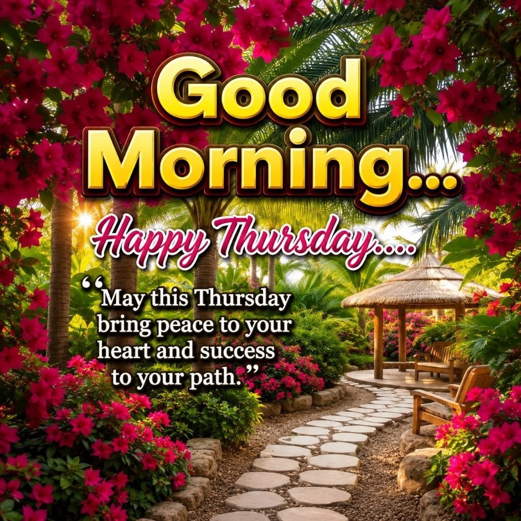 Peaceful Garden Good Morning Happy Thursday Wishes Image