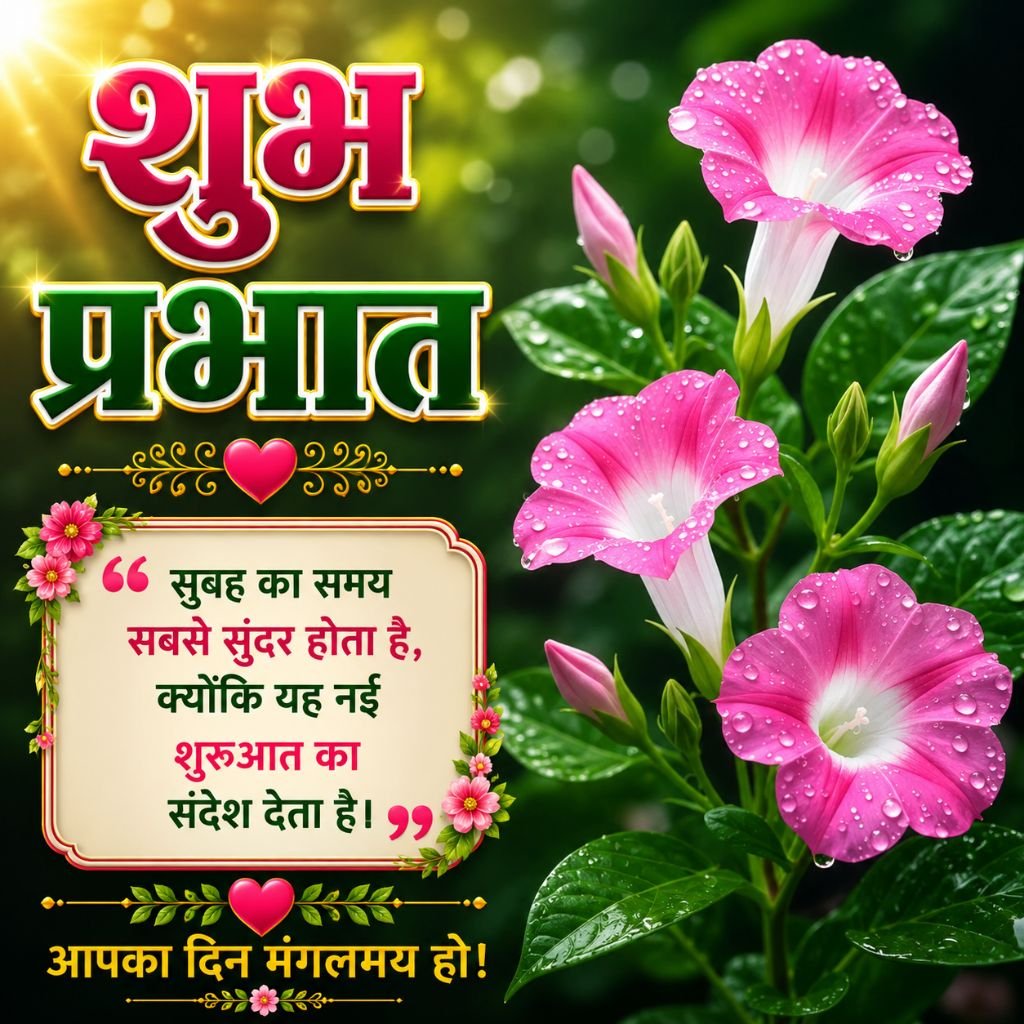 Pink Flower Good Morning Image with Hindi Quote