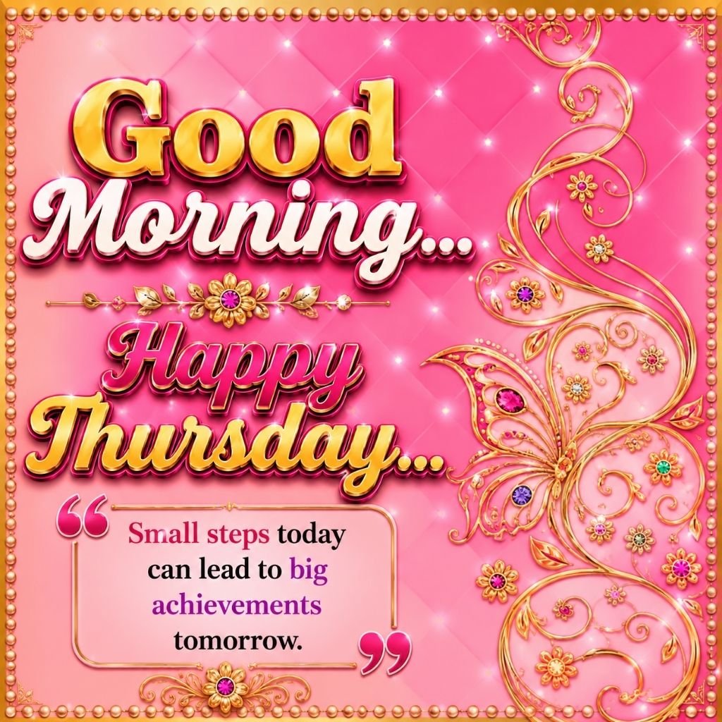 Pink Good Morning Happy Thursday Image with Motivational Quote