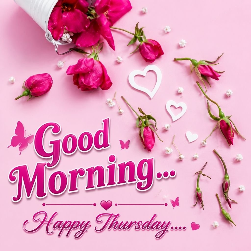 Pink Rose Good Morning Happy Thursday Wishes Image