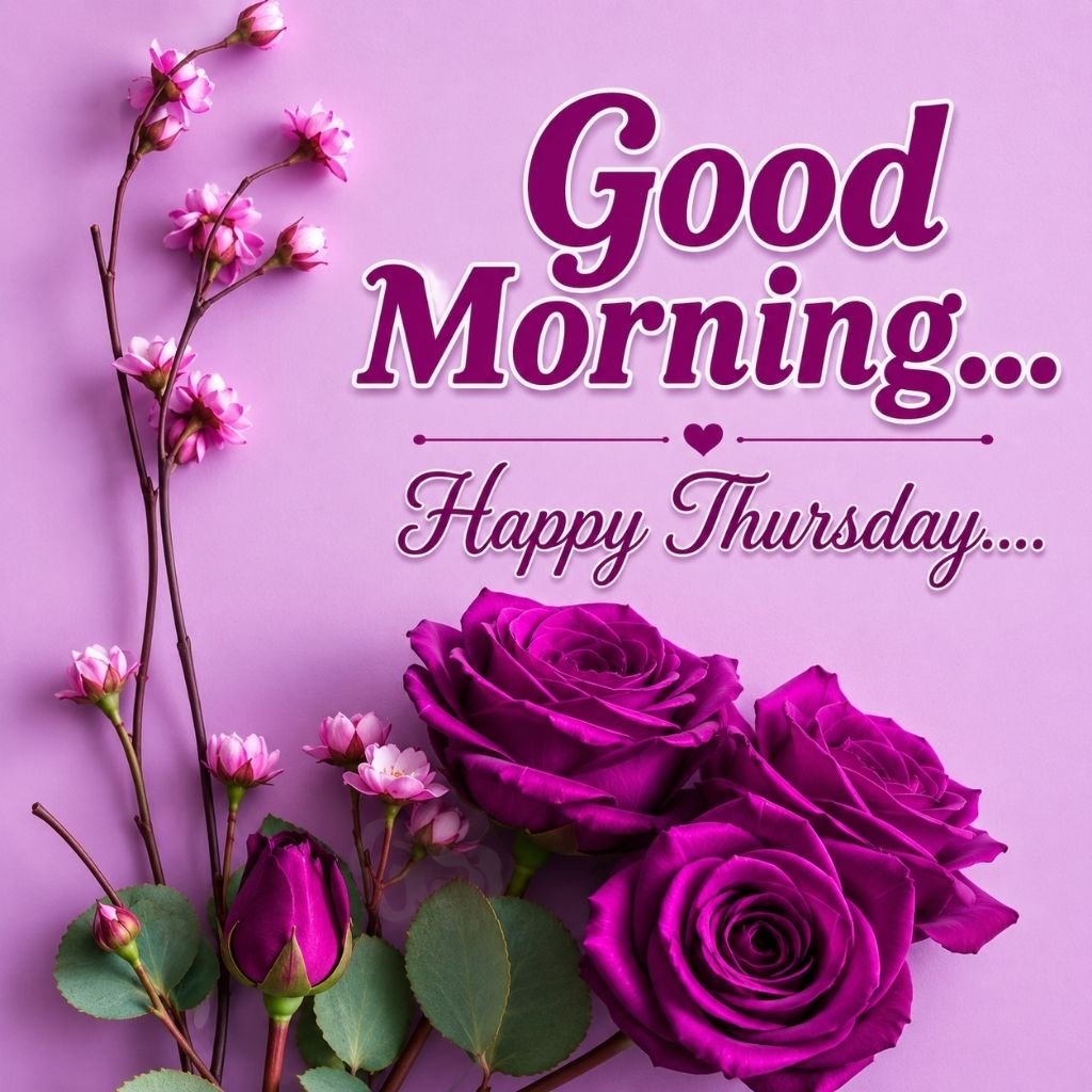 Purple Floral Good Morning Happy Thursday Image with Heart Design