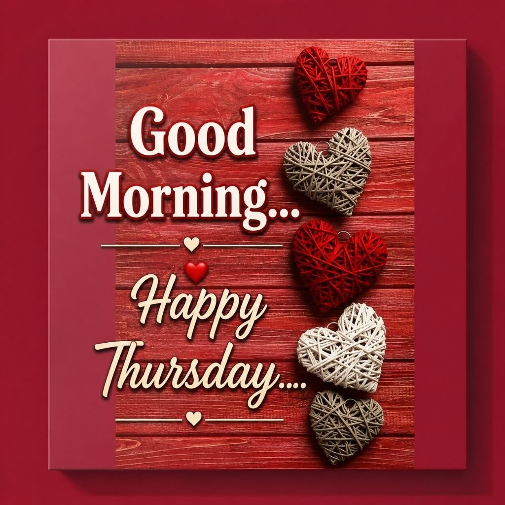 Red Heart Theme Good Morning Happy Thursday Wishes Image