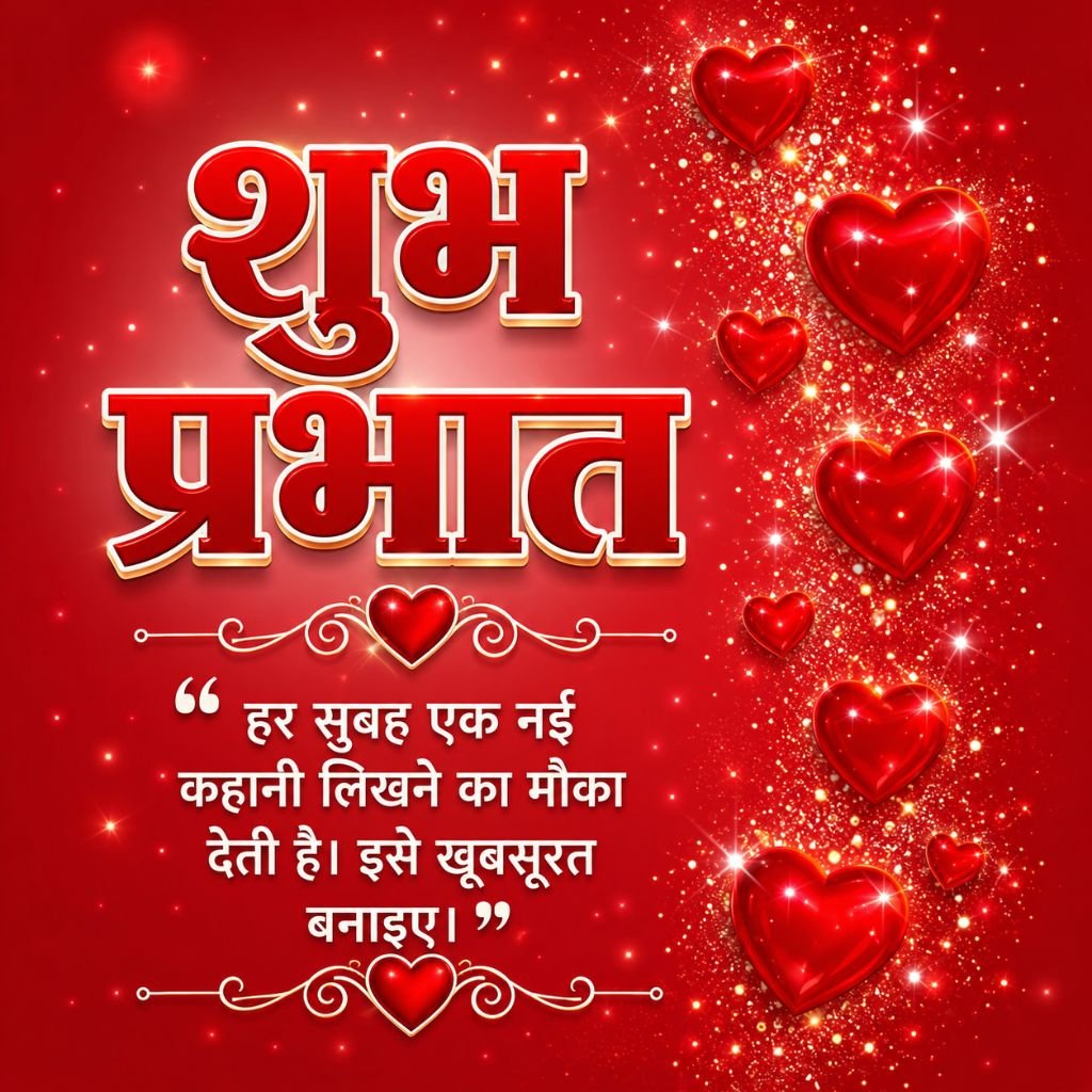Sparkling Heart Good Morning Image with Hindi Quote