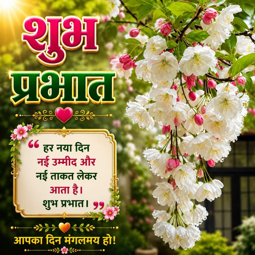 White Flower Good Morning Image in Hindi