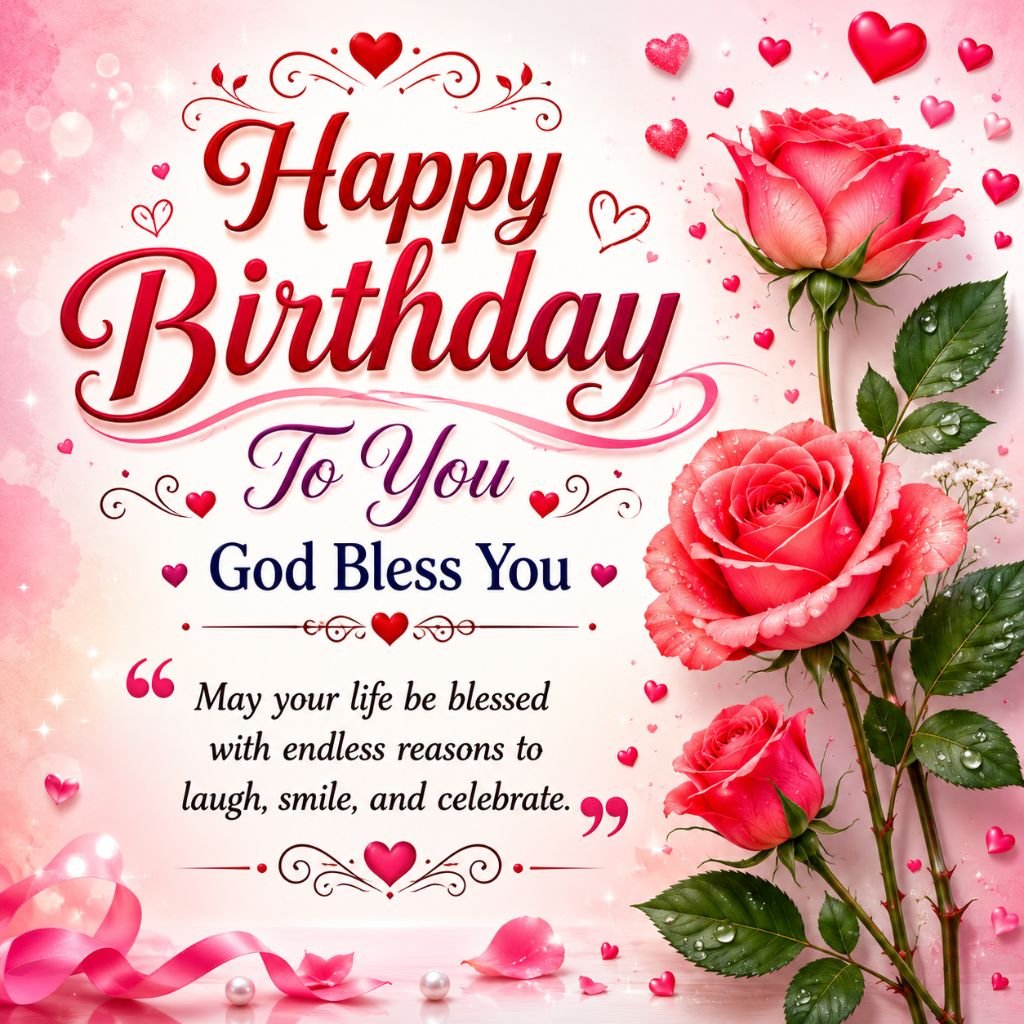 birthday greeting card with pink roses