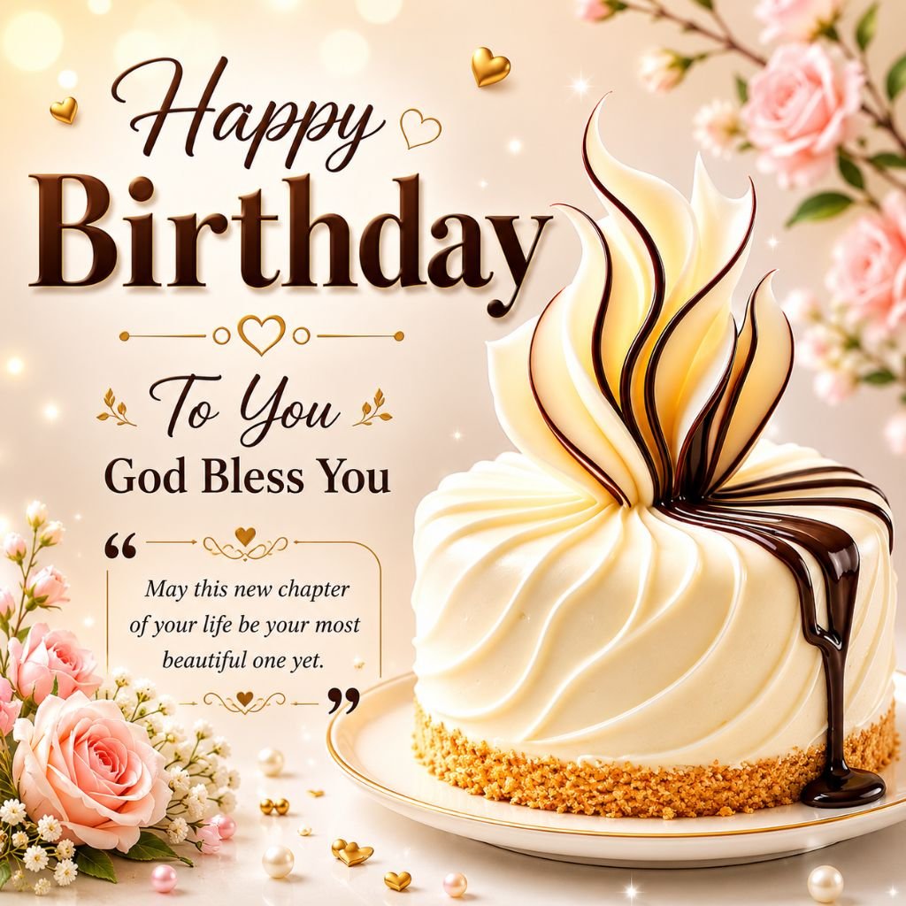 cream cake image with heartfelt birthday blessings