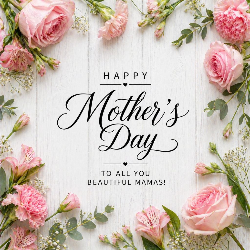 elegant happy mothers day floral card with pink roses