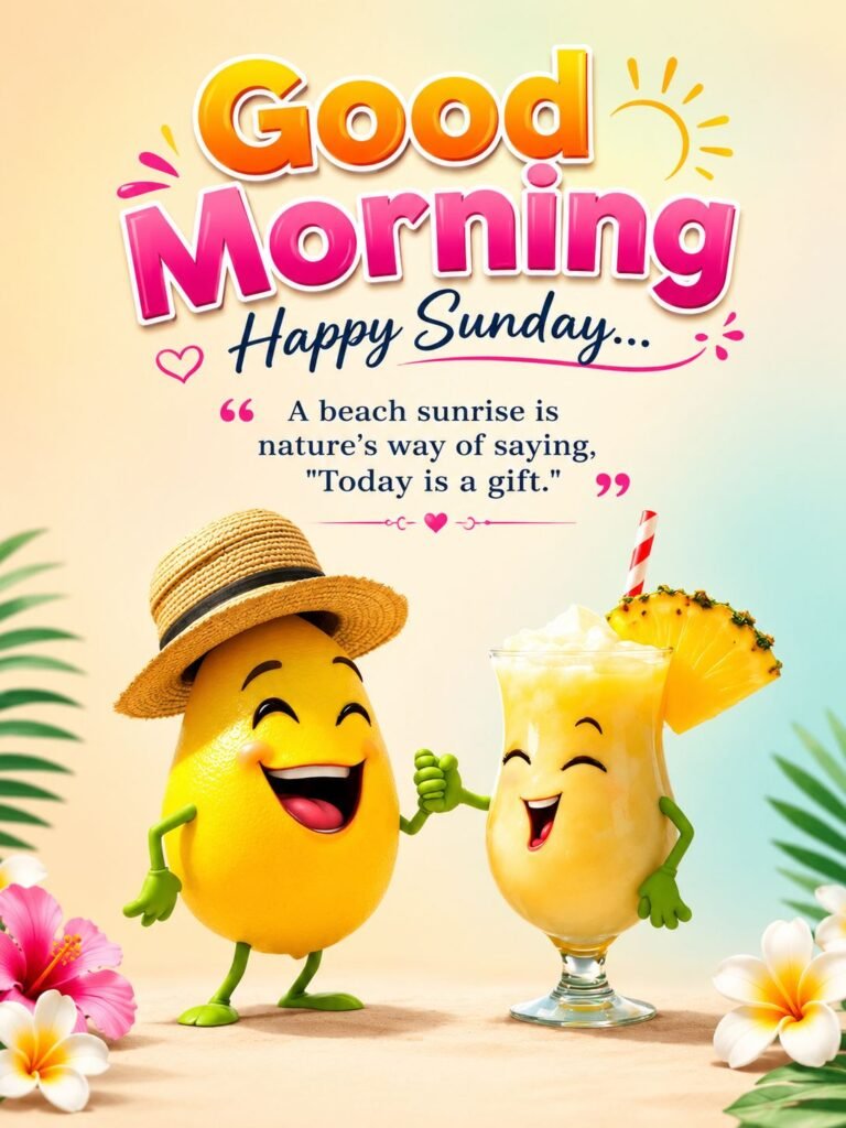 good morning happy sunday cute beach sunrise quote image