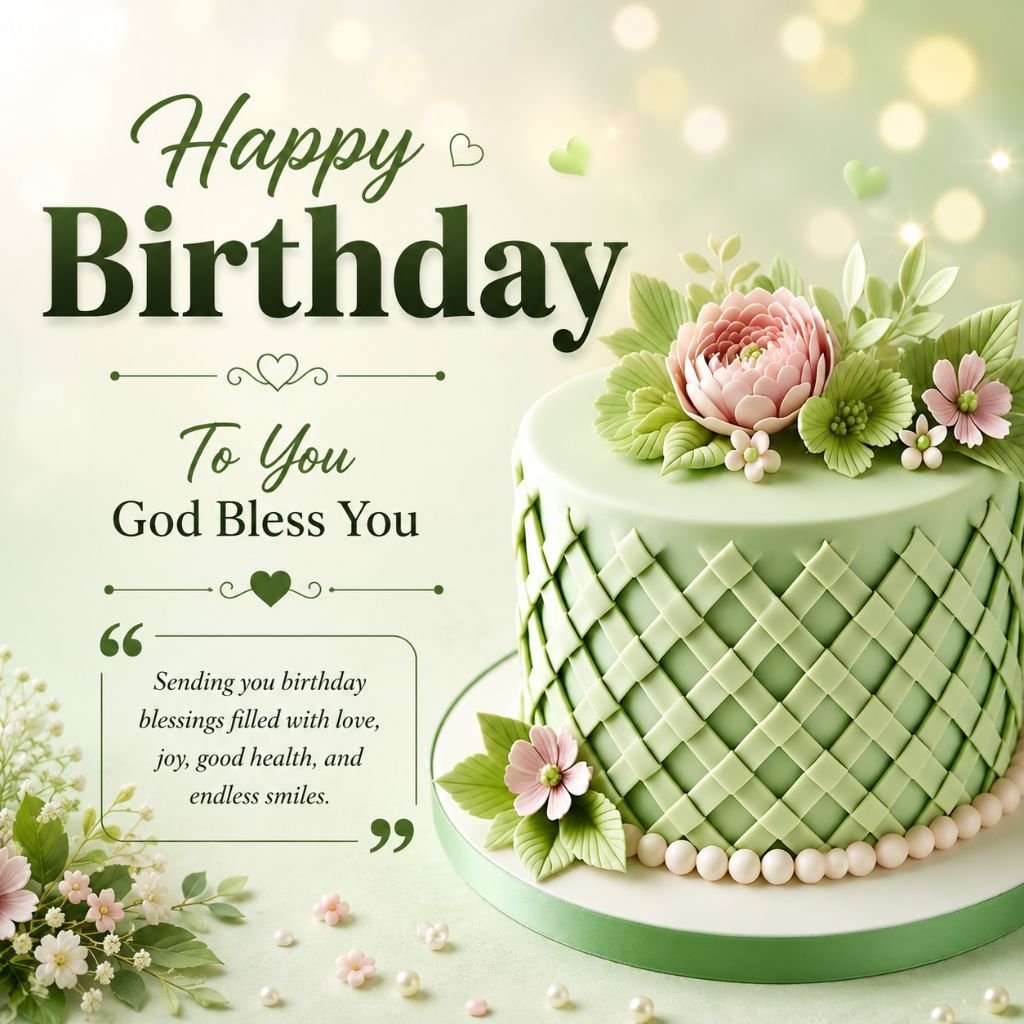 green floral cake image with simple birthday blessings