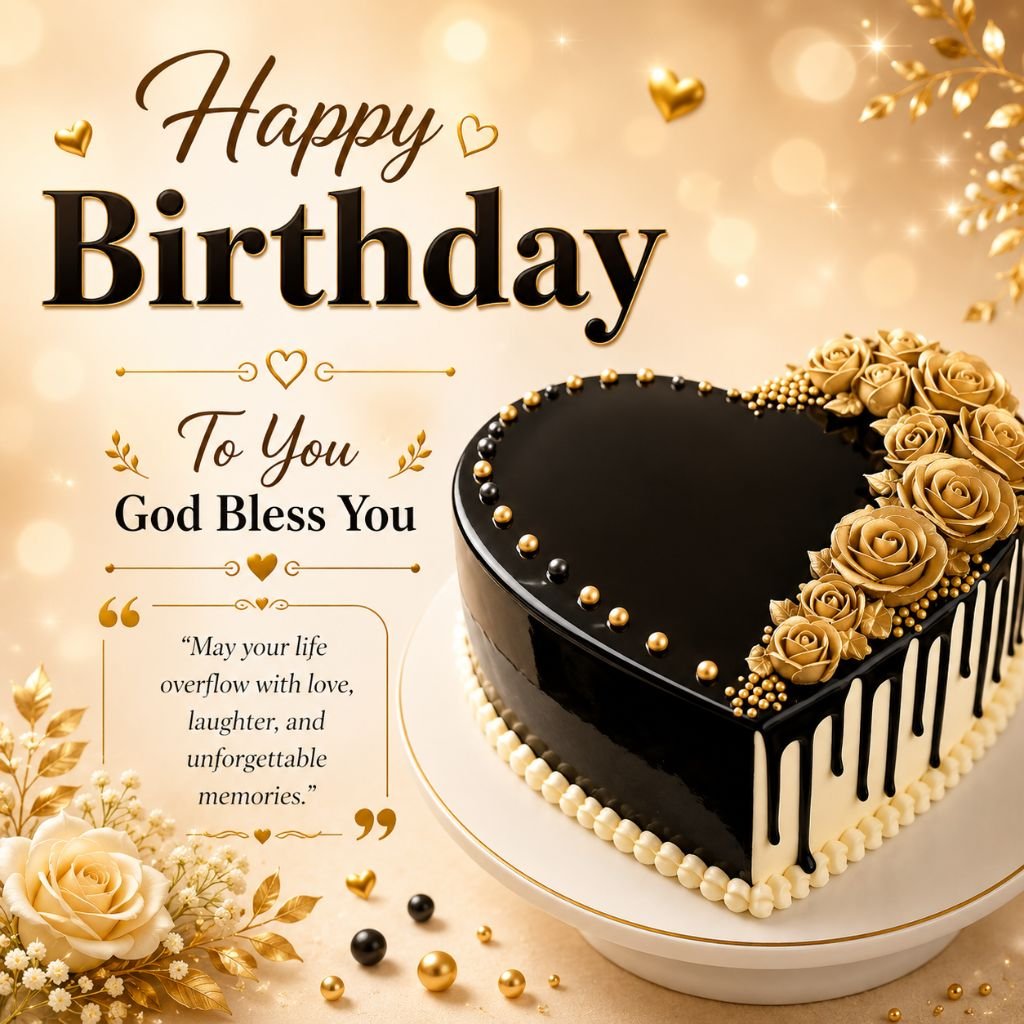 happy birthday black heart cake image