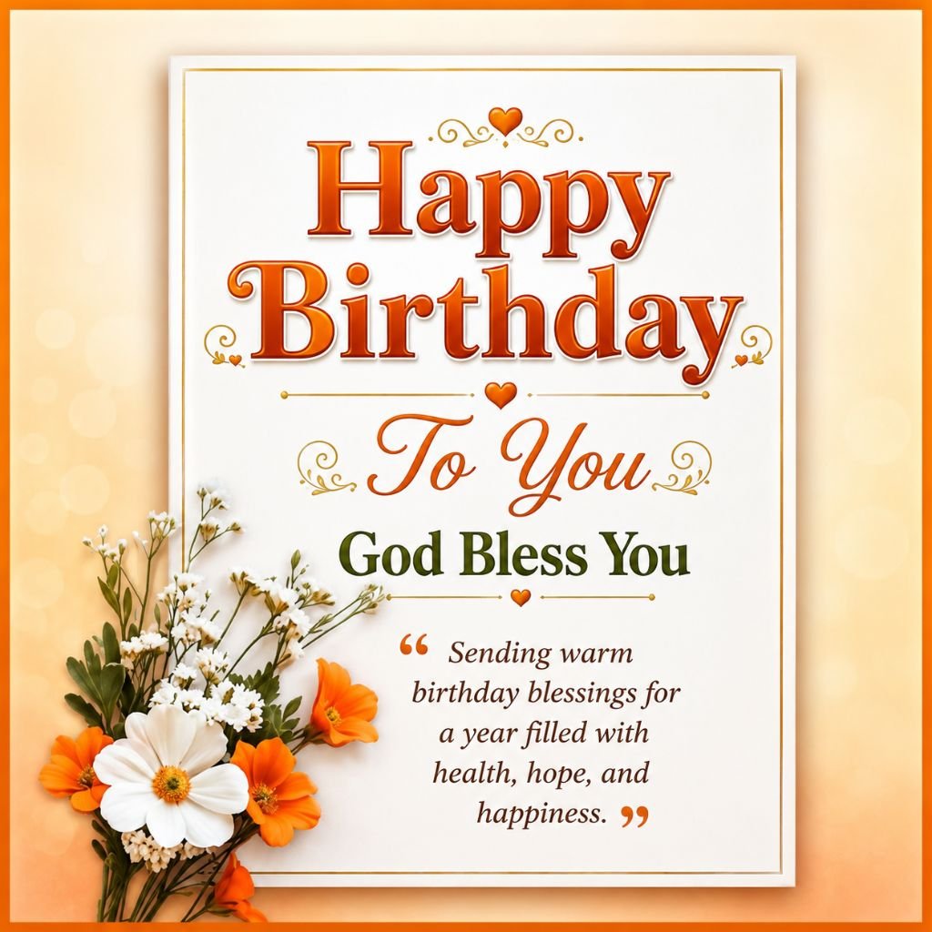 happy birthday blessings card with flowers
