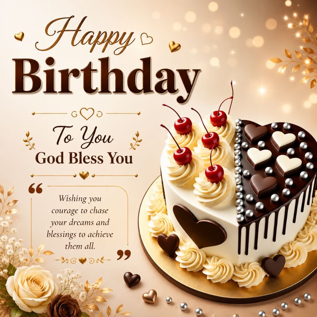 happy birthday chocolate heart cake image with simple wishes