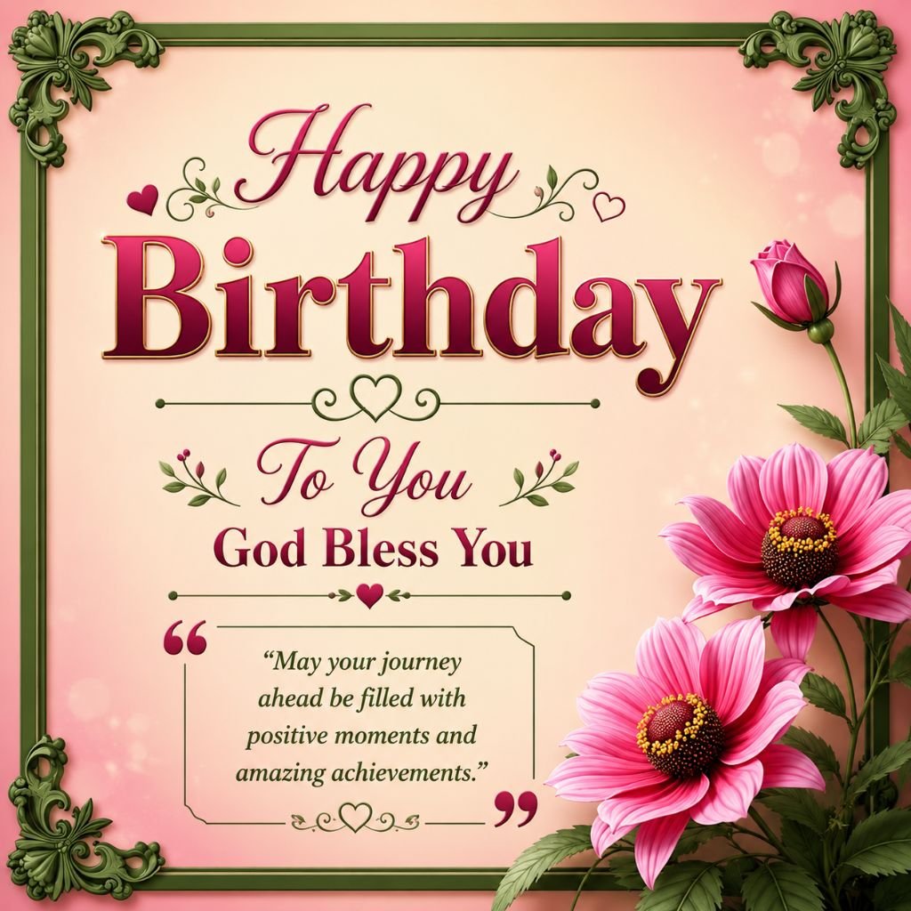 happy birthday floral greeting card with blessings